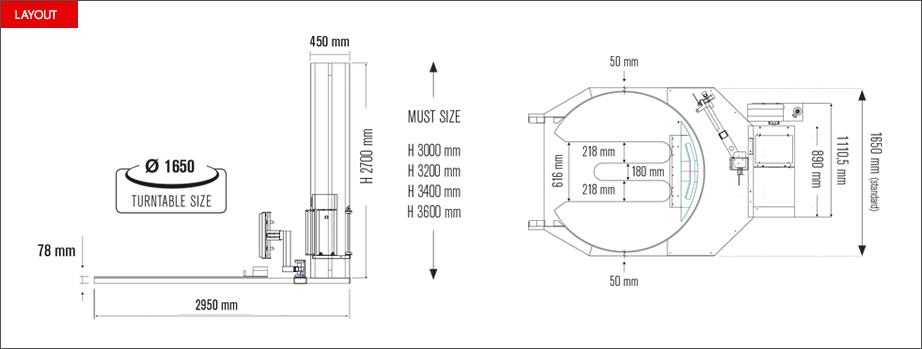 Layout Avvolgipallet a tavola aperta Ultra Wrap 2000 BWF