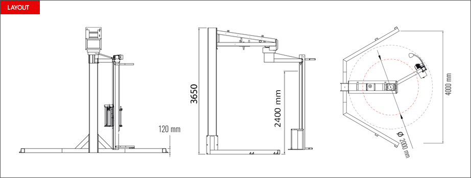 Layout avvolgipallet a braccio rotante Rotary Wrap 2300