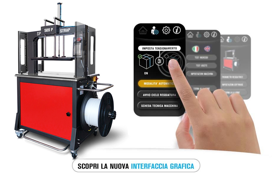 Scopri la nuova interfaccia grafica della reggiatrice Speed Strap con pressino pneumatico