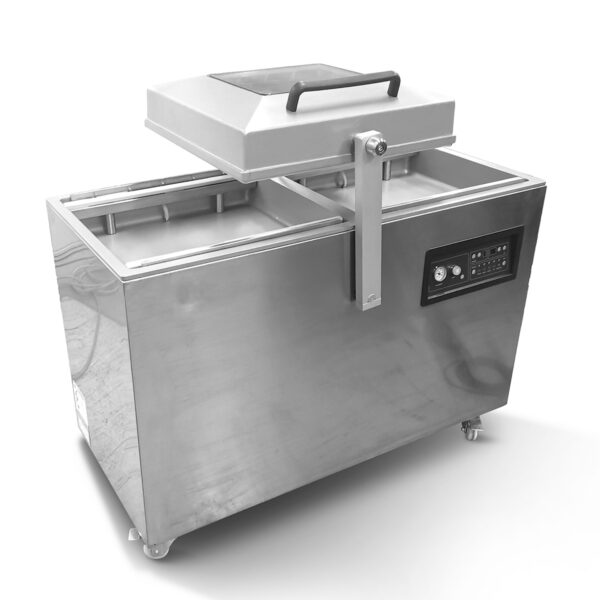Macchina carrellata per il sottovuoto di alimento o prodotti di vario genere.