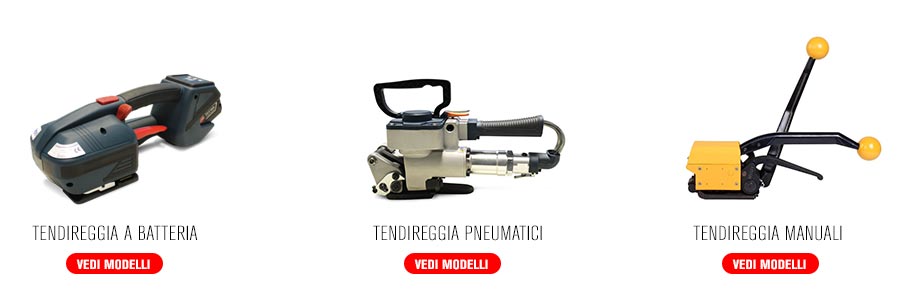 TENDIREGGIA A BATTERIA PNEUMATICI E MANUALI PER REGGETTA IN PP PET E REGGIA METALLICA