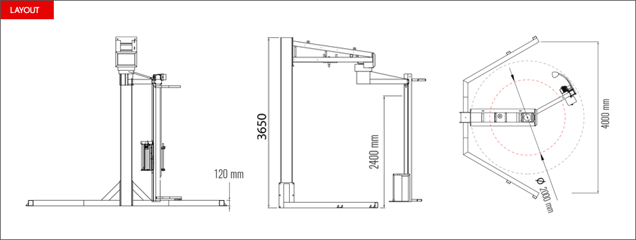 Layout avvolgipallet a braccio rotante Rotary Wrap 2300