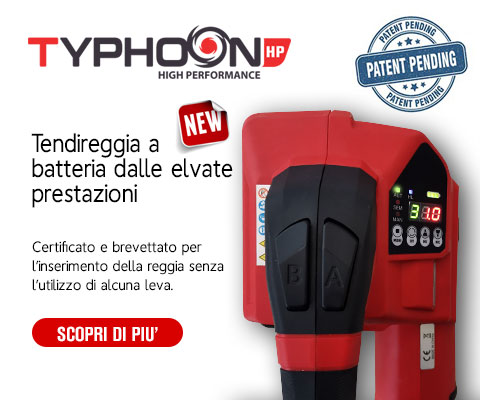 Nuova reggiatrice a batteria modello Typhoon HP con batteria Bosch Professional
